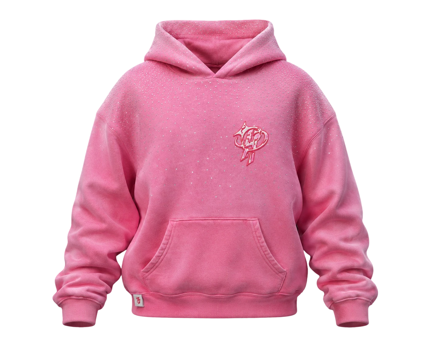 Hoodie — front of the pink rhinestone hoodie with the Princess Plug crest