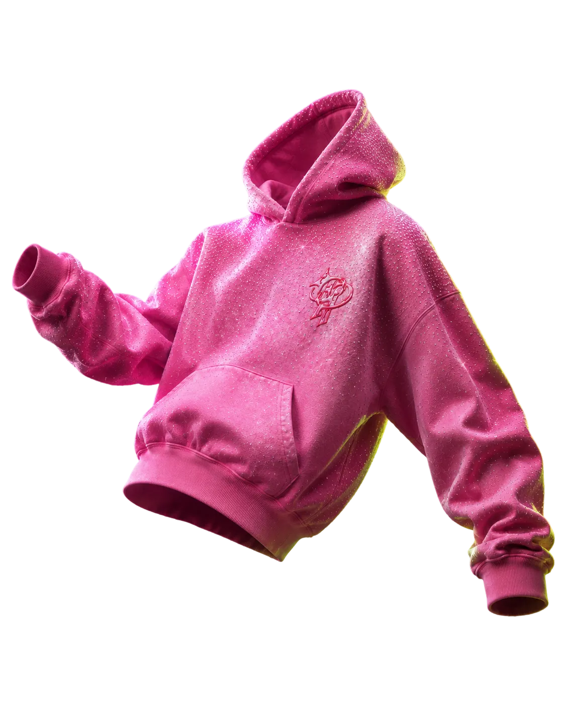 Hoodie — pink rhinestone hoodie with the Princess Plug crest